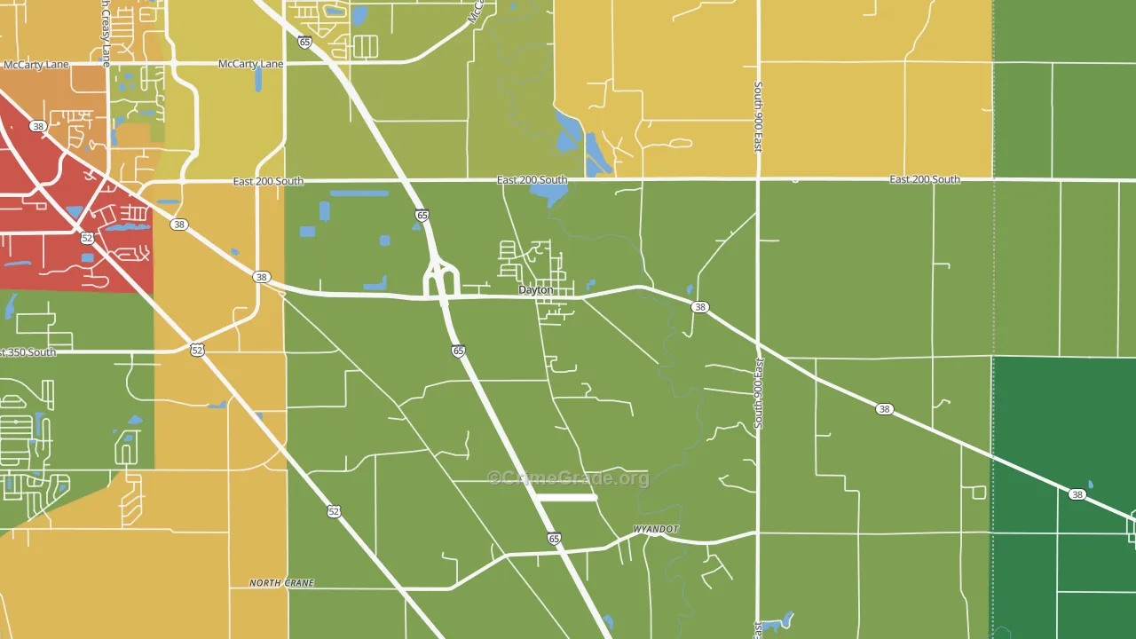 Dayton, IN Map of Vehicle Theft Rates