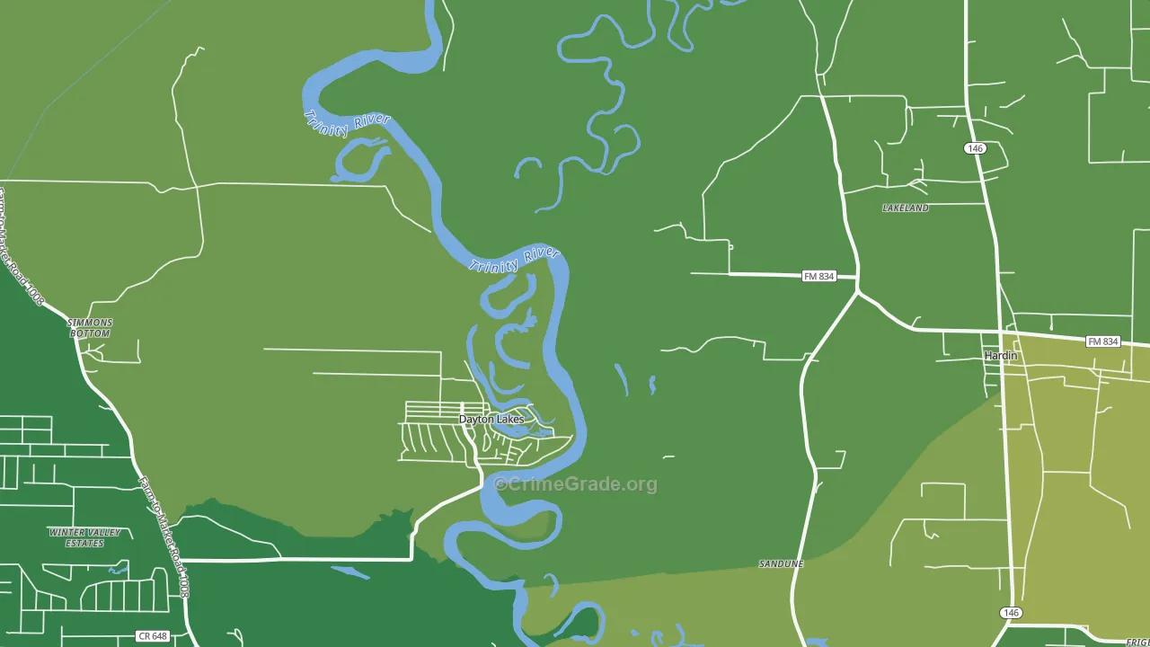 Dayton Lakes, TX Map of Vehicle Theft Rates