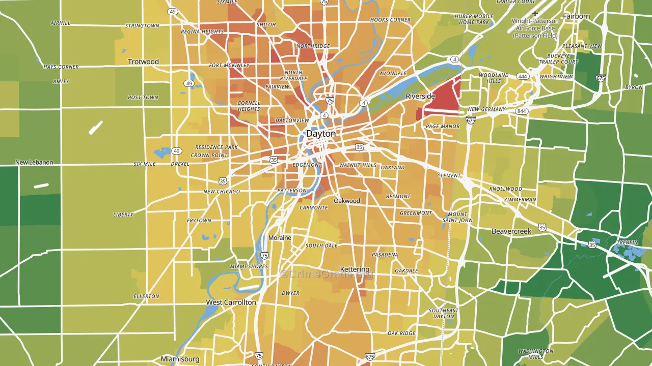Dayton, OH Map of Vehicle Theft Rates