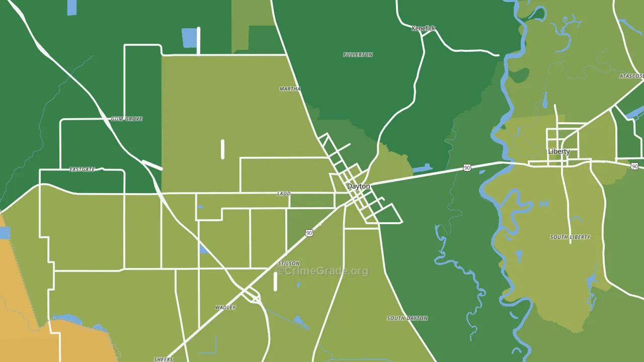 Dayton, TX Map of Vehicle Theft Rates