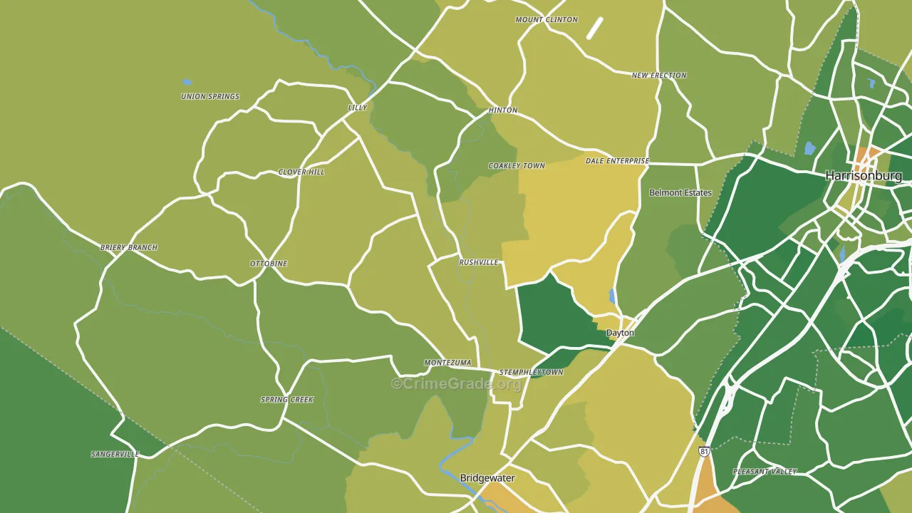 Dayton, VA Map of Vehicle Theft Rates
