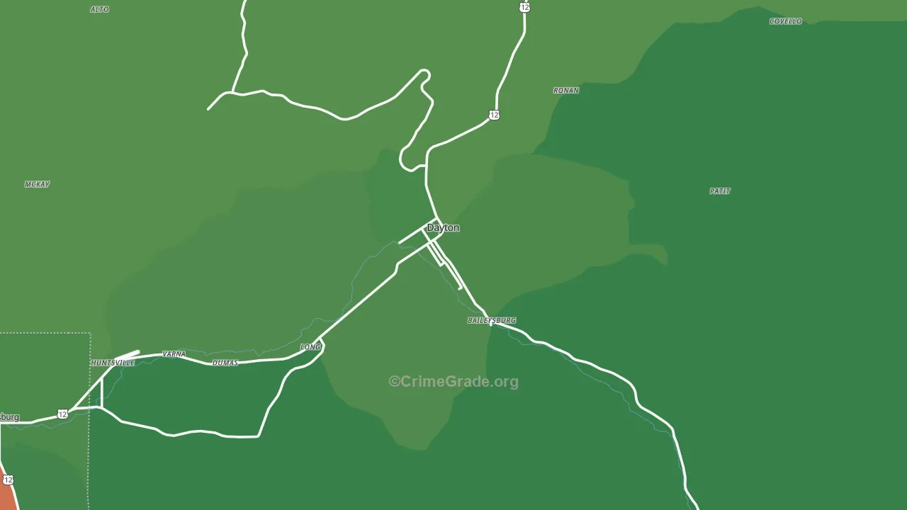 Dayton, WA Map of Vehicle Theft Rates
