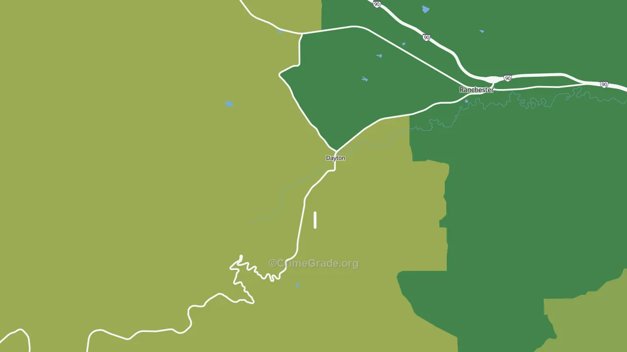 Dayton, WY Map of Vehicle Theft Rates