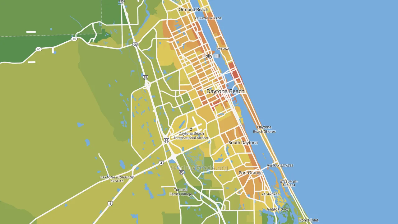 Daytona Beach, FL Map of Vehicle Theft Rates
