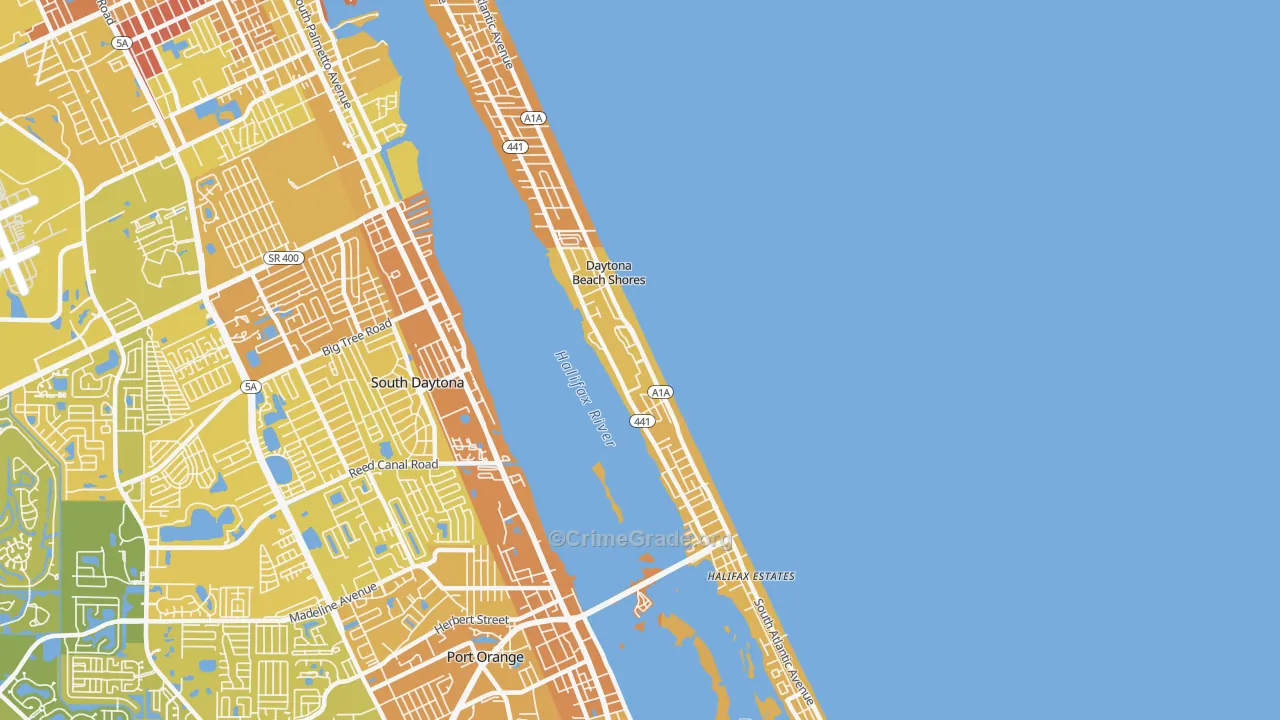 Daytona Beach Shores, FL Map of Vehicle Theft Rates