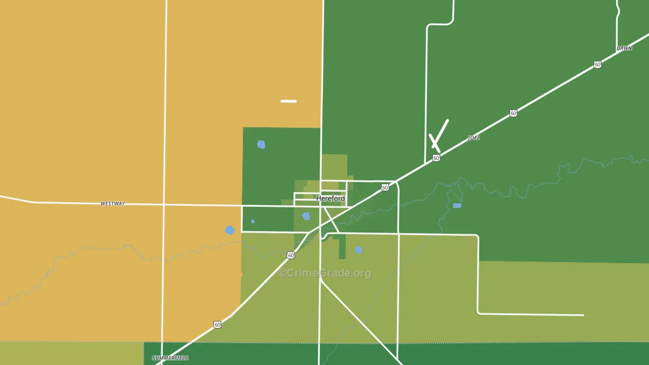 Deaf Smith County, TX Map of Vehicle Theft Rates