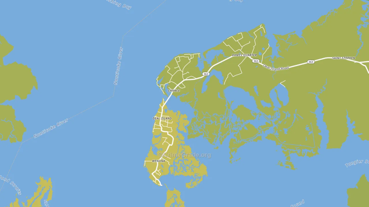 Deal Island, MD Map of Vehicle Theft Rates