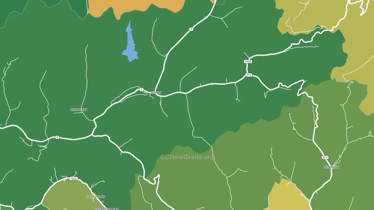 Deane, KY Map of Vehicle Theft Rates