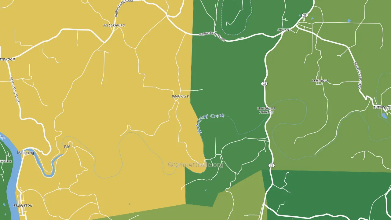 Deanville, PA Map of Vehicle Theft Rates