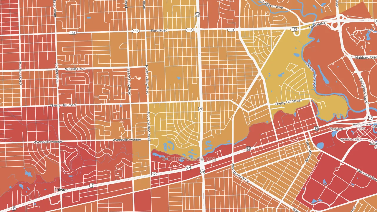 Dearborn Hills, Dearborn, MI Map of Vehicle Theft Rates