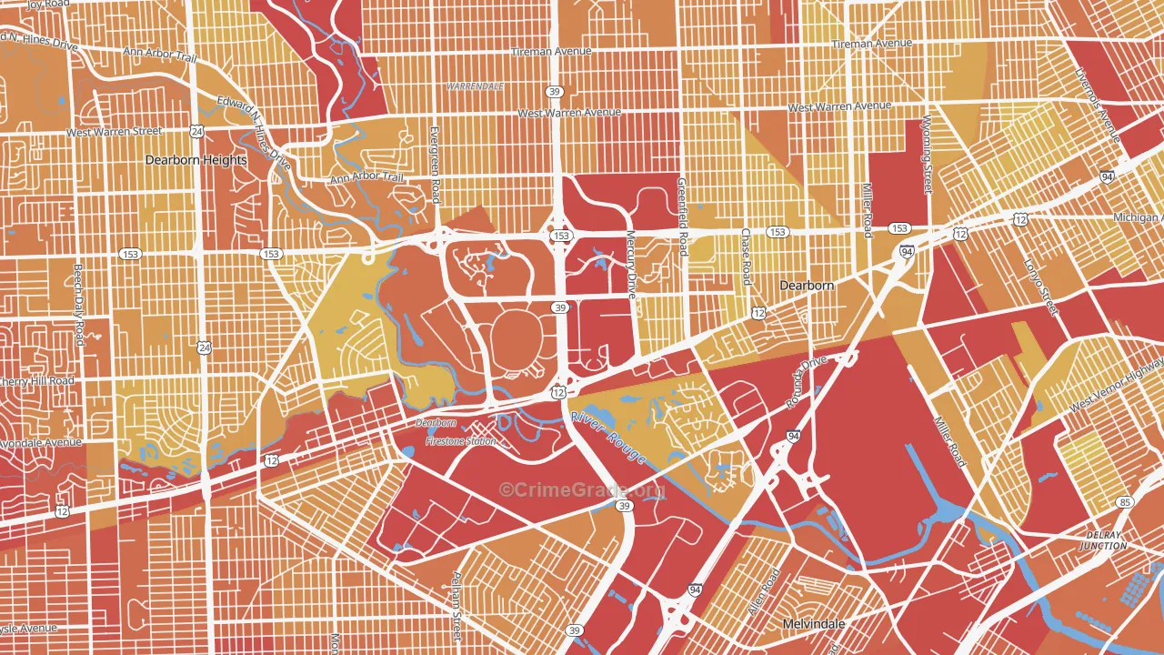 Dearborn, MI Map of Vehicle Theft Rates