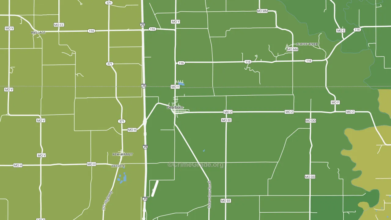 Dearborn, MO Map of Vehicle Theft Rates