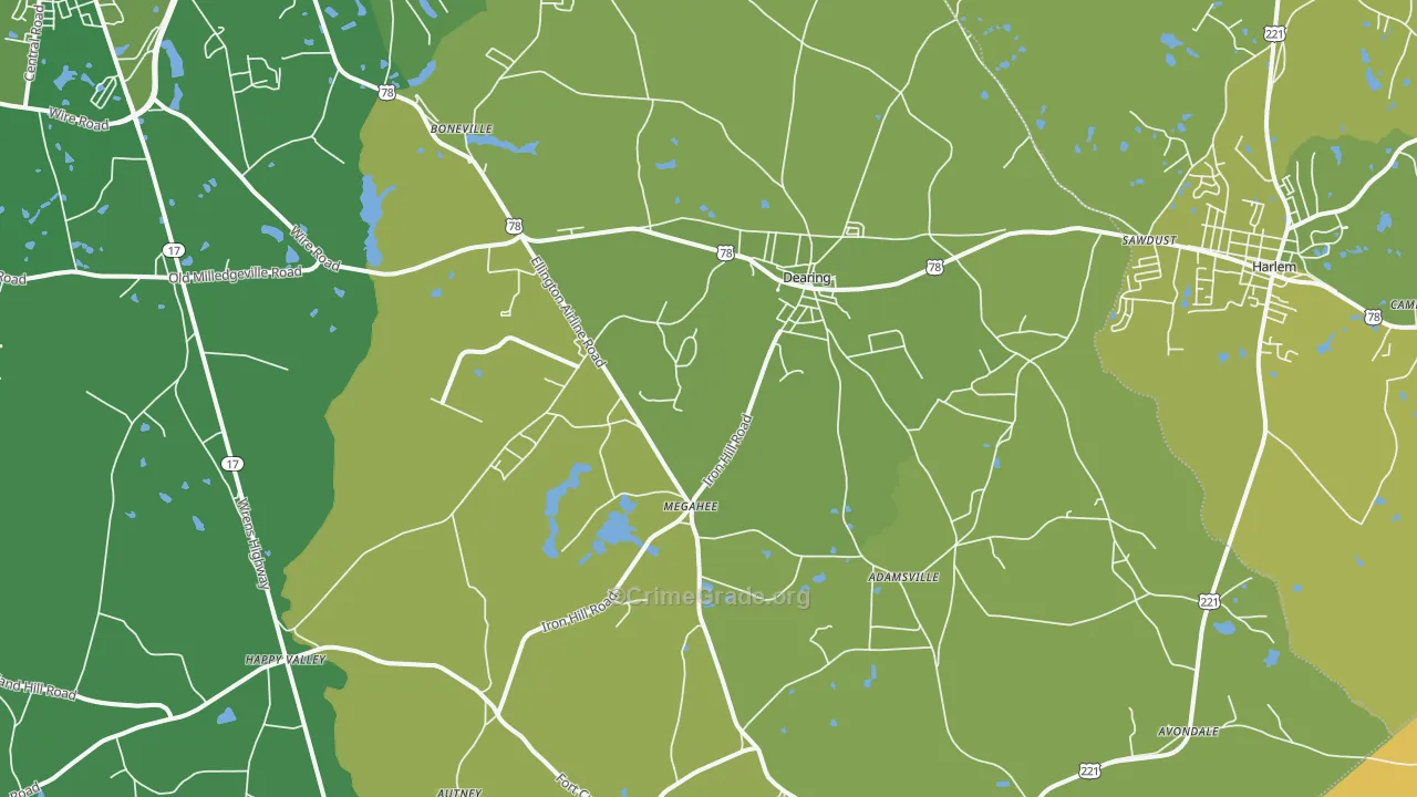 Dearing, GA Map of Vehicle Theft Rates