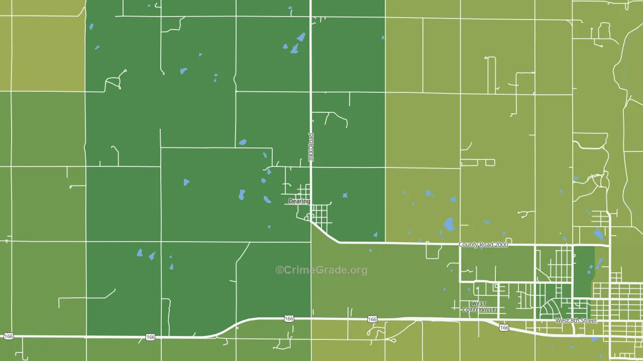 Dearing, KS Map of Vehicle Theft Rates