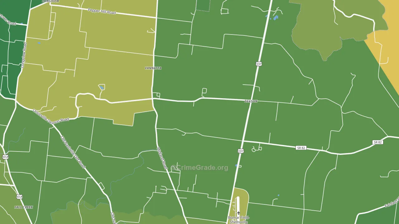 Deason, TN Map of Vehicle Theft Rates