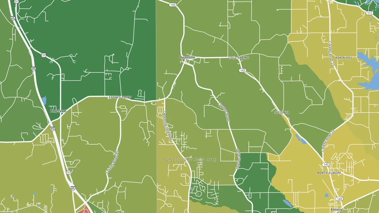 Deatsville, AL Map of Vehicle Theft Rates