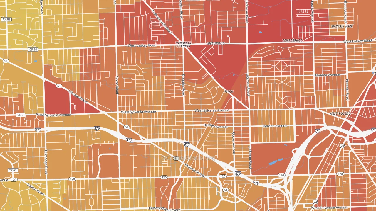 Deaveaux, Toledo, OH Map of Vehicle Theft Rates