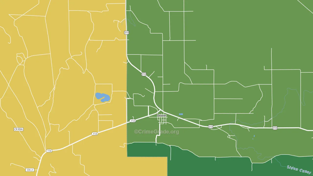 Deaver, WY Map of Vehicle Theft Rates