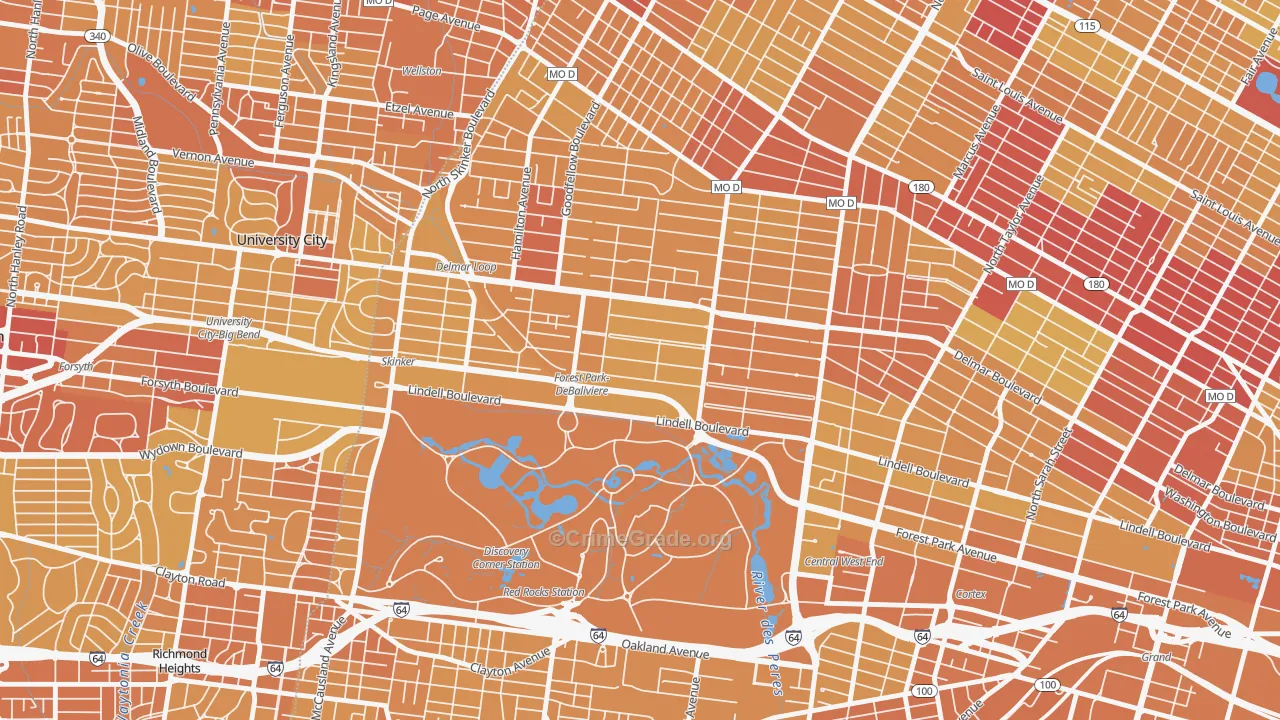 Debaliviere Place, St. Louis, MO Map of Vehicle Theft Rates