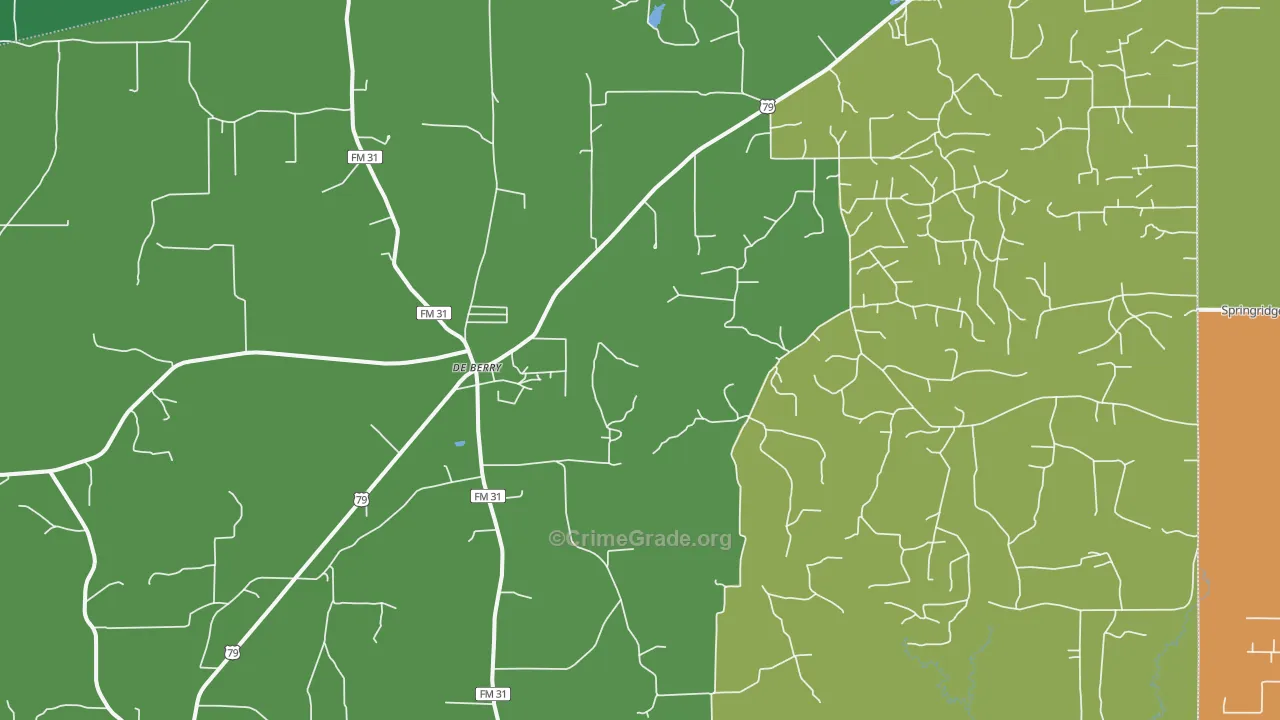 DeBerry, TX Map of Vehicle Theft Rates