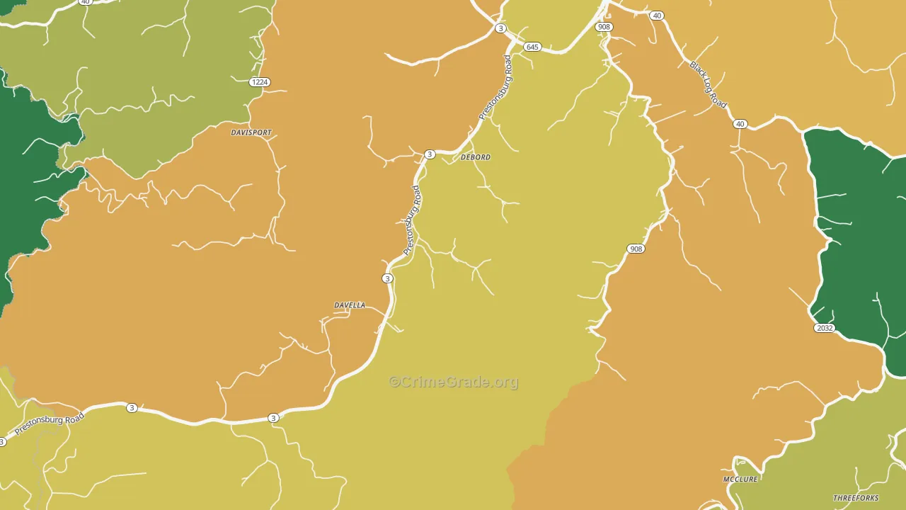 DeBord, KY Map of Vehicle Theft Rates