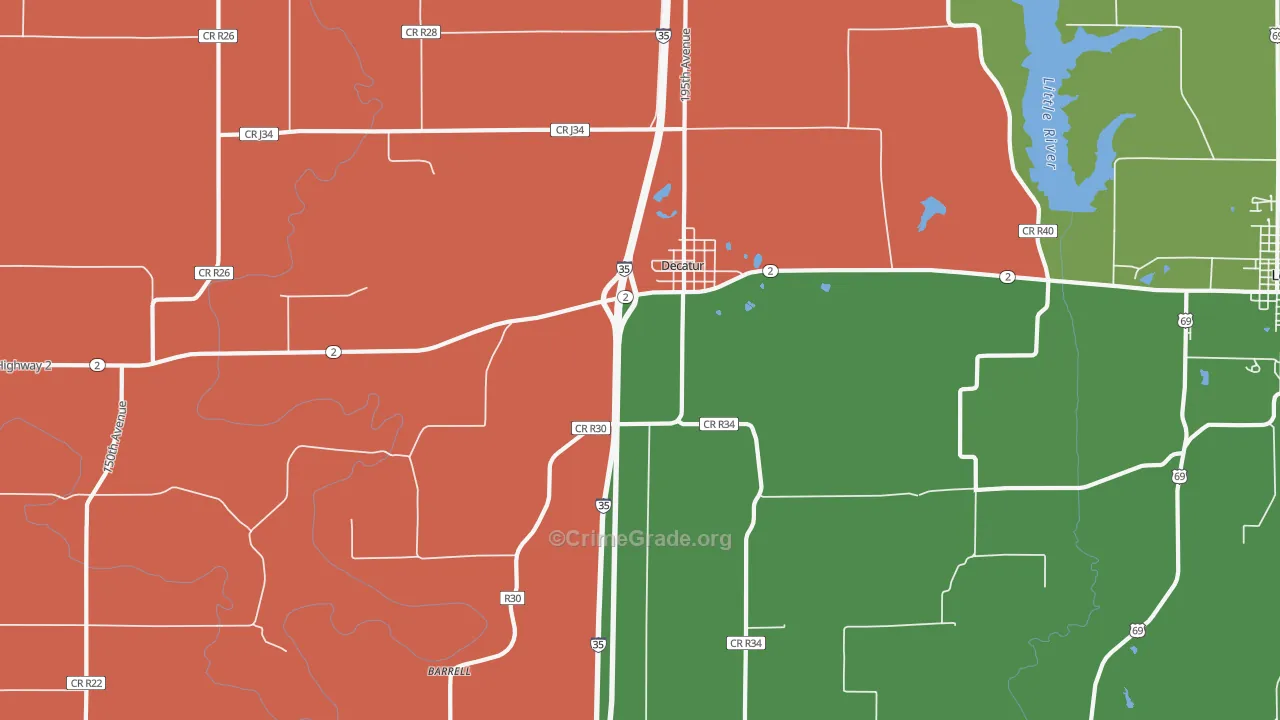 Decatur City, IA Map of Vehicle Theft Rates