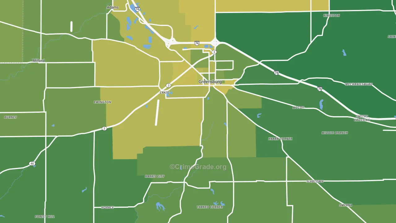 Decatur County, IN Map of Vehicle Theft Rates