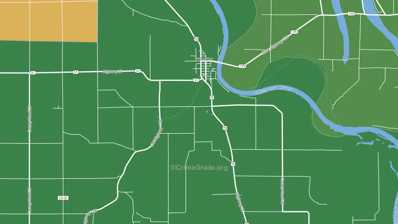 Decatur, NE Map of Vehicle Theft Rates