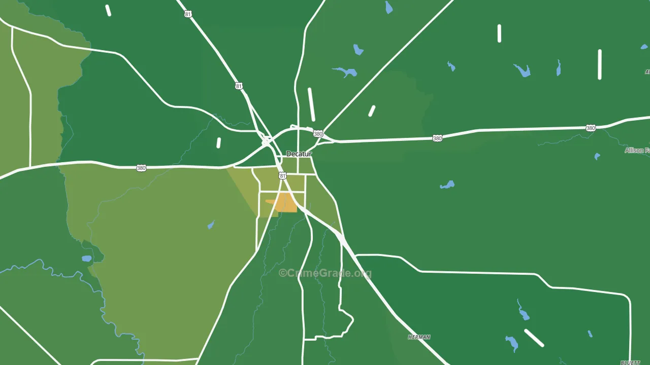 Decatur, TX Map of Vehicle Theft Rates