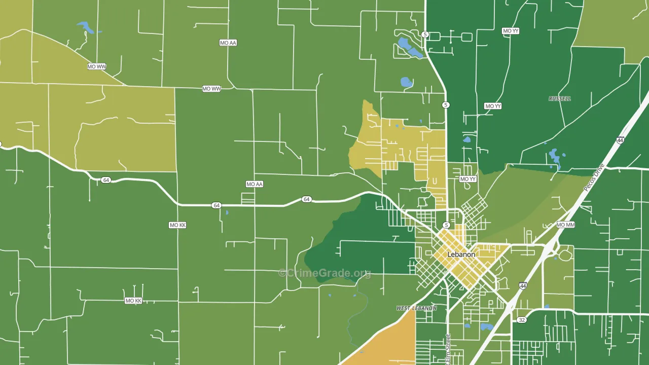 Decaturville, MO Map of Vehicle Theft Rates