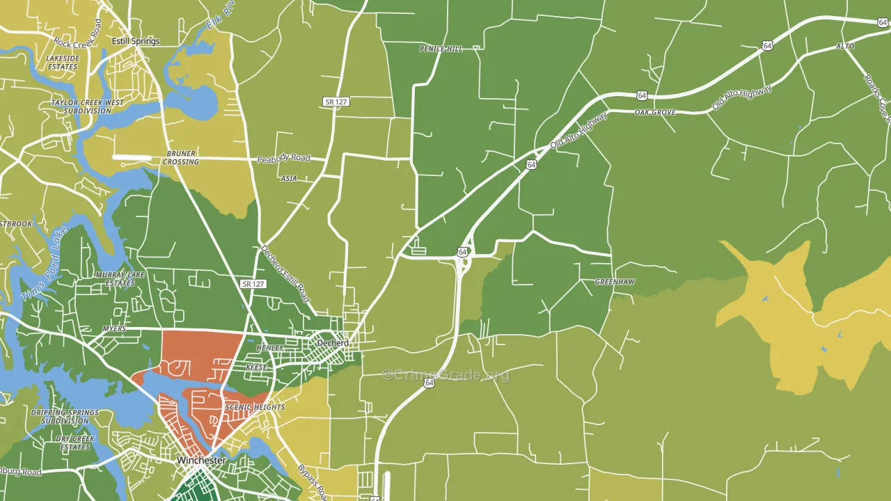 Decherd, TN Map of Vehicle Theft Rates