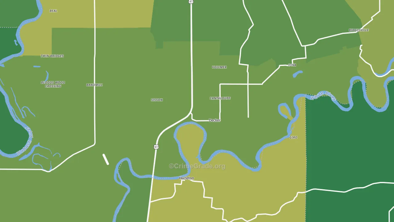 Decker, IN Map of Vehicle Theft Rates
