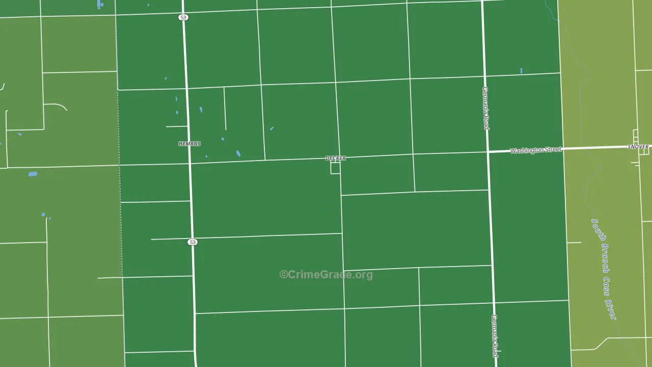 Decker, MI Map of Vehicle Theft Rates