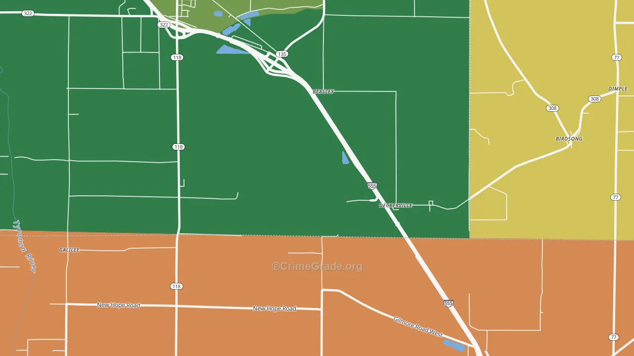 Deckerville, AR Map of Vehicle Theft Rates