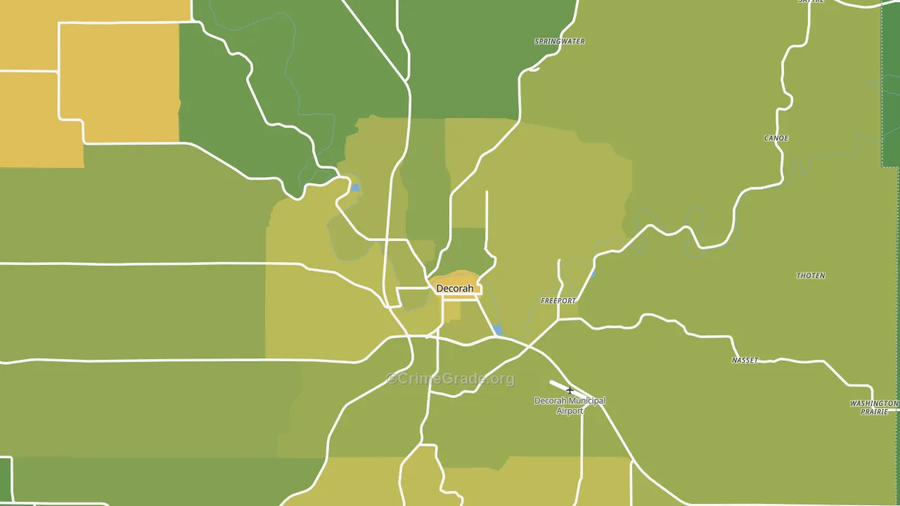 Decorah, IA Map of Vehicle Theft Rates