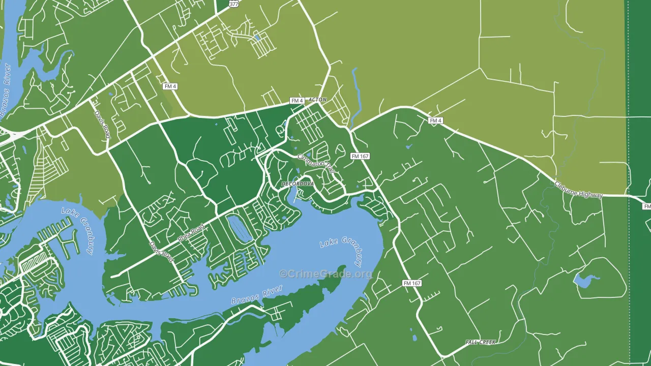 DeCordova, TX Map of Vehicle Theft Rates