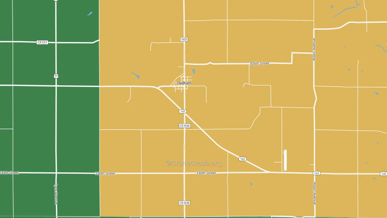 Dedham, IA Map of Vehicle Theft Rates