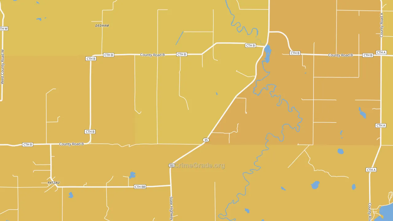 Dedham, WI Map of Vehicle Theft Rates