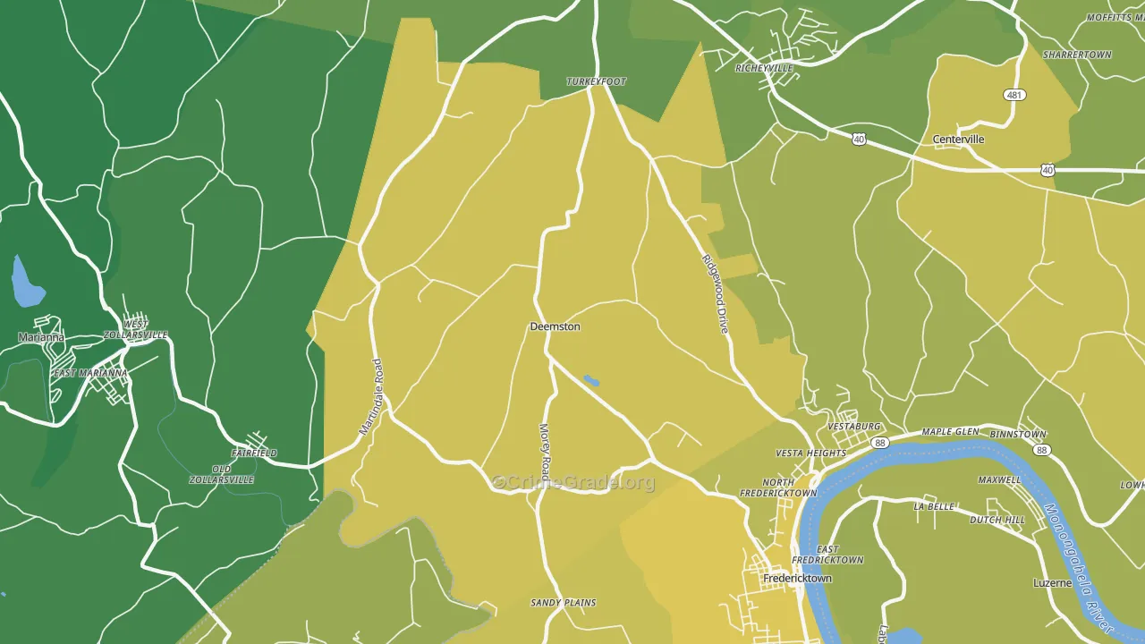 Deemston, PA Map of Vehicle Theft Rates