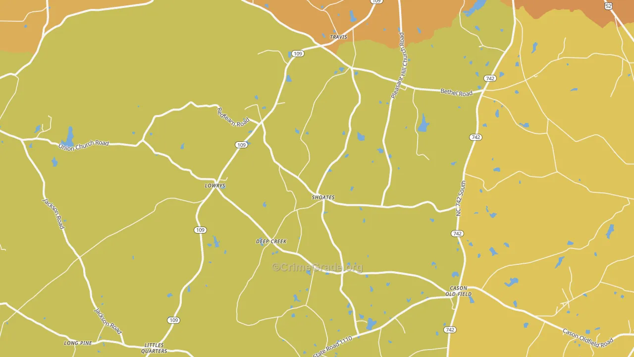 Deep Creek, NC Map of Vehicle Theft Rates