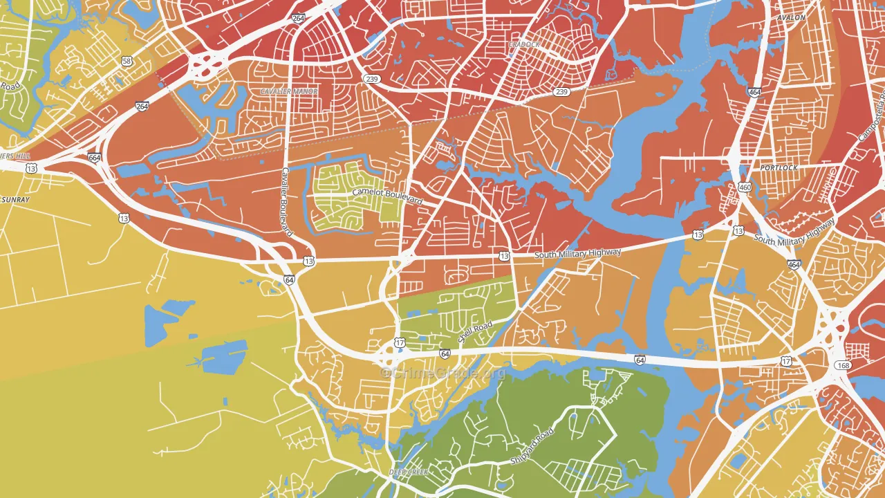 Deep Creek North, Chesapeake, VA Map of Vehicle Theft Rates