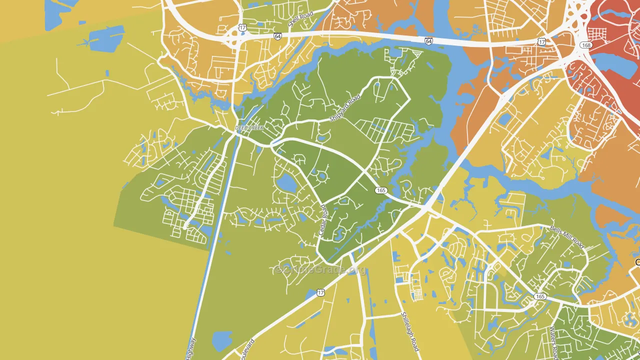 Deep Creek South, Chesapeake, VA Map of Vehicle Theft Rates