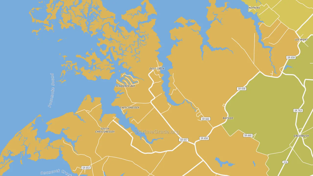 Deep Creek, VA Map of Vehicle Theft Rates