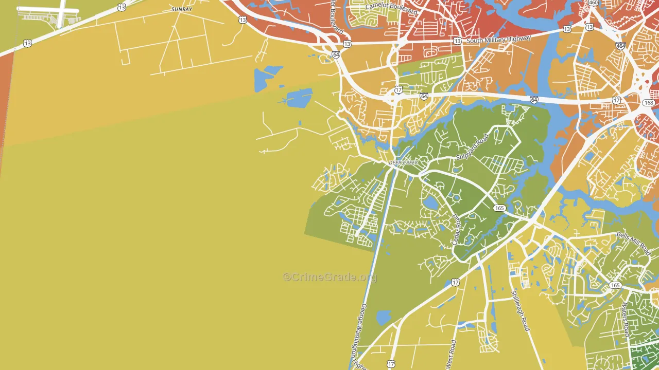 Deep Creek West, Chesapeake, VA Map of Vehicle Theft Rates