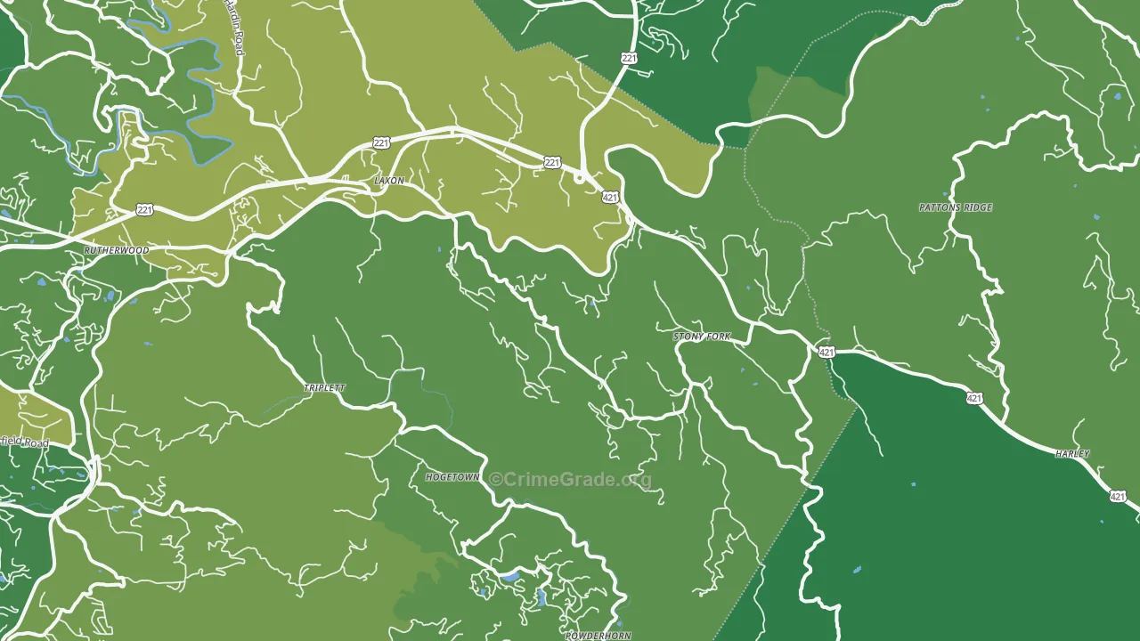 Deep Gap, NC Map of Vehicle Theft Rates