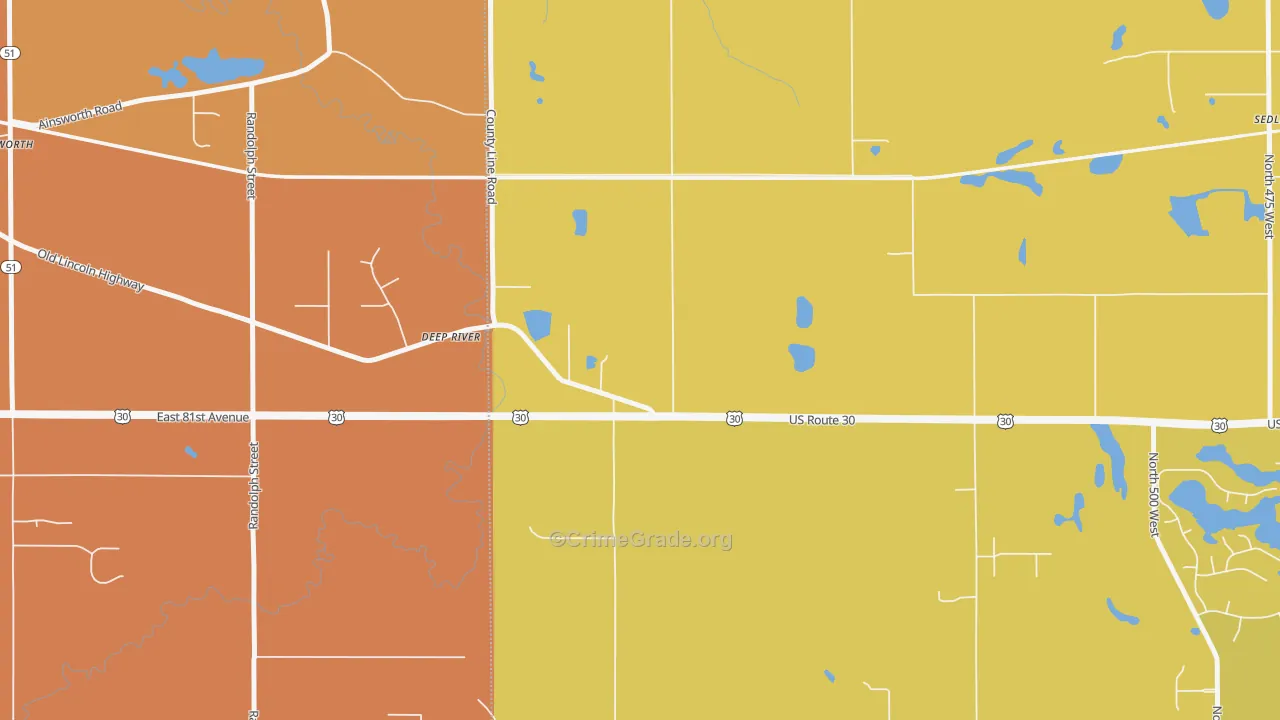 Deep River, IN Map of Vehicle Theft Rates