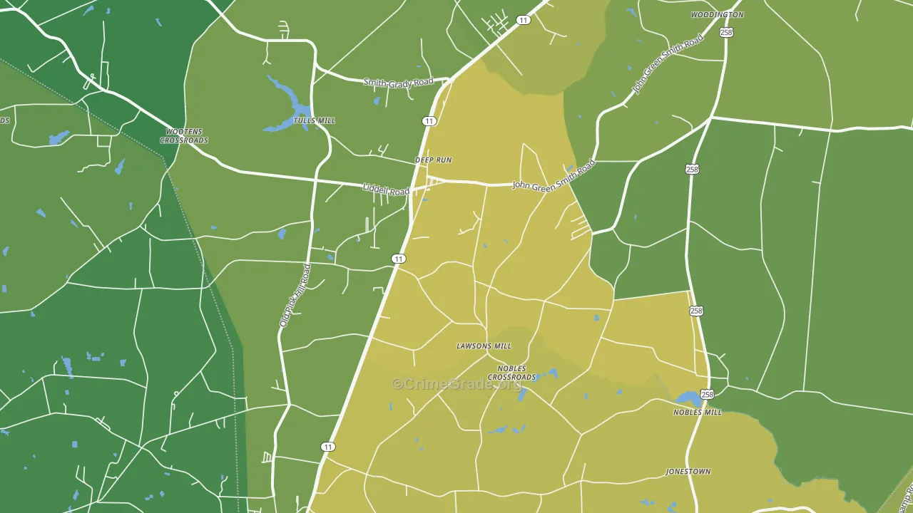 Deep Run, NC Map of Vehicle Theft Rates