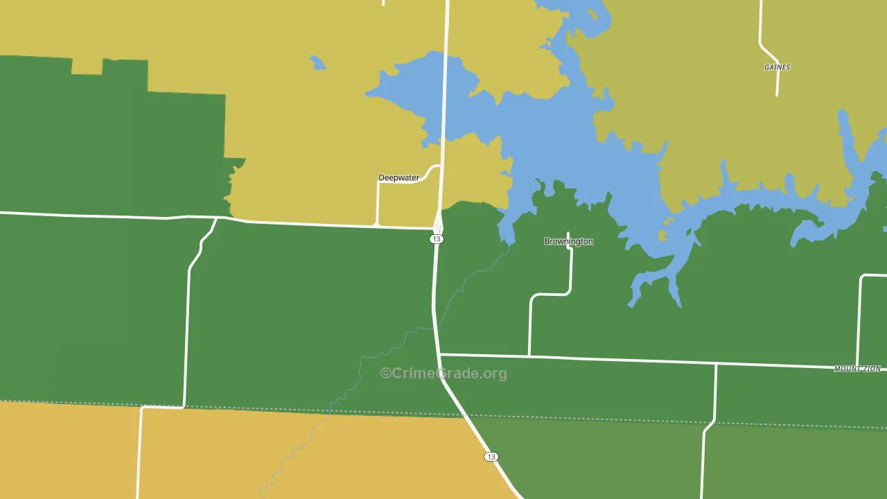 Deepwater, MO Map of Vehicle Theft Rates