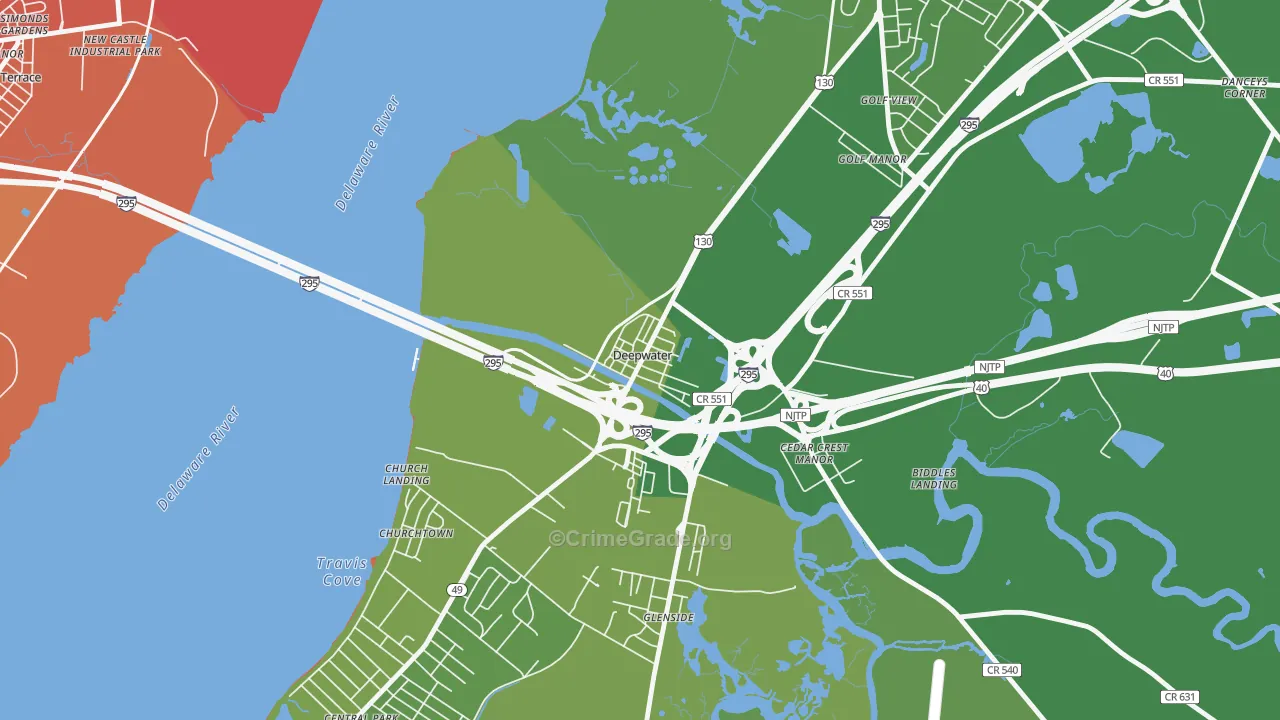 Deepwater, NJ Map of Vehicle Theft Rates