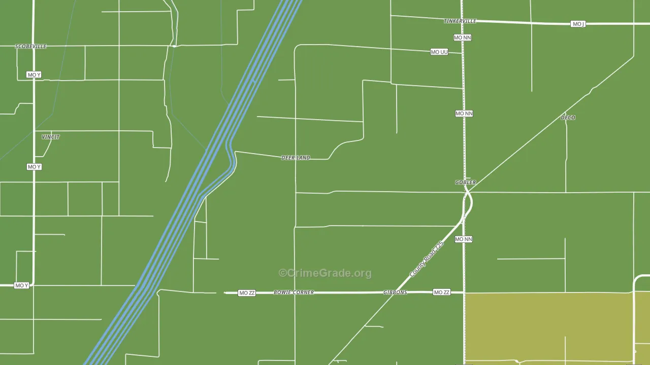 Deer Land, MO Map of Vehicle Theft Rates